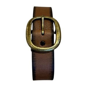 Classic Brown Leather Belt with Gold Buckle